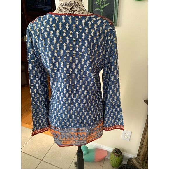 Tolani Indigo BoHo Silk Top - Picture 4 of 9